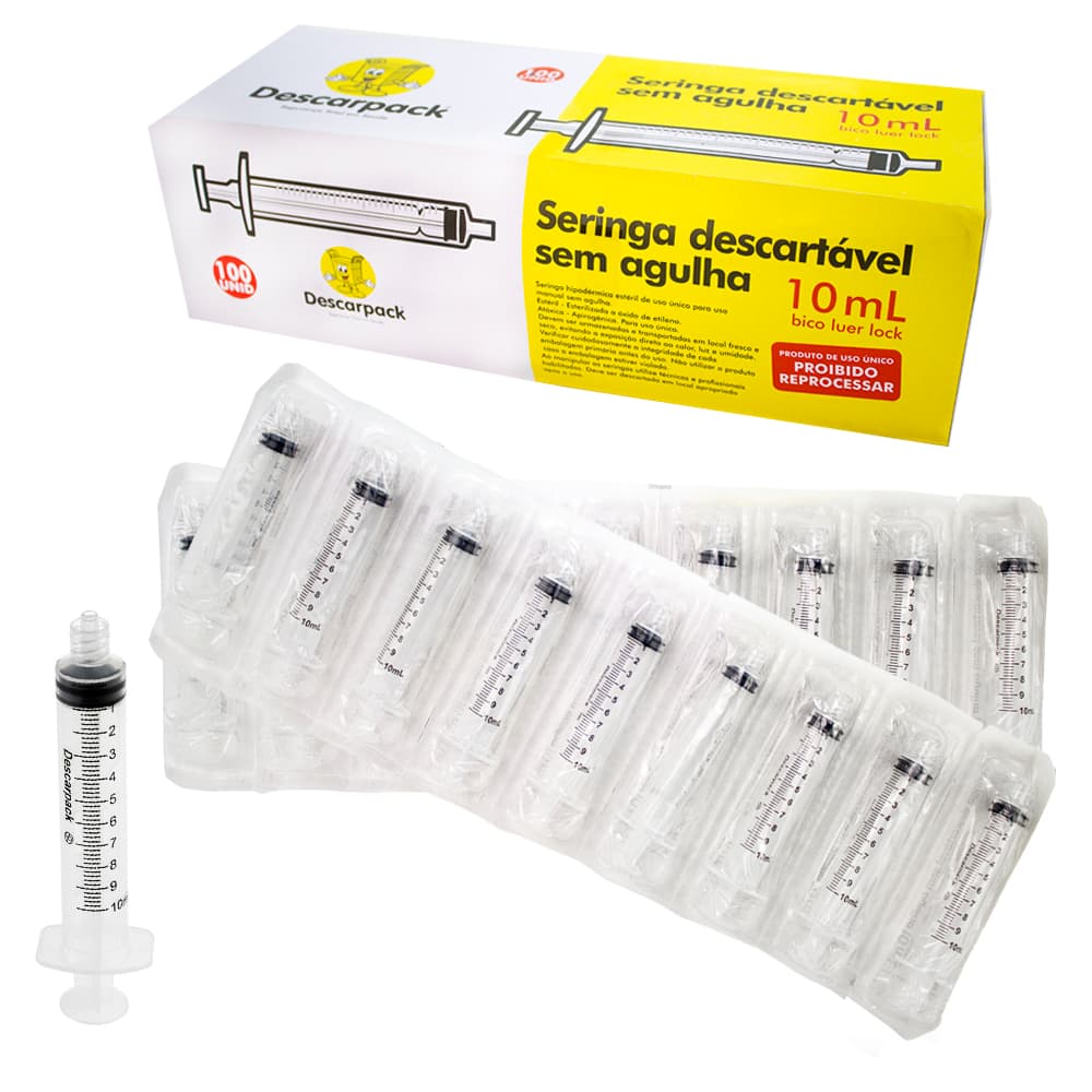 Seringa Lock Sem Agulha Livre De Látex Descarpack (10ml-100un)