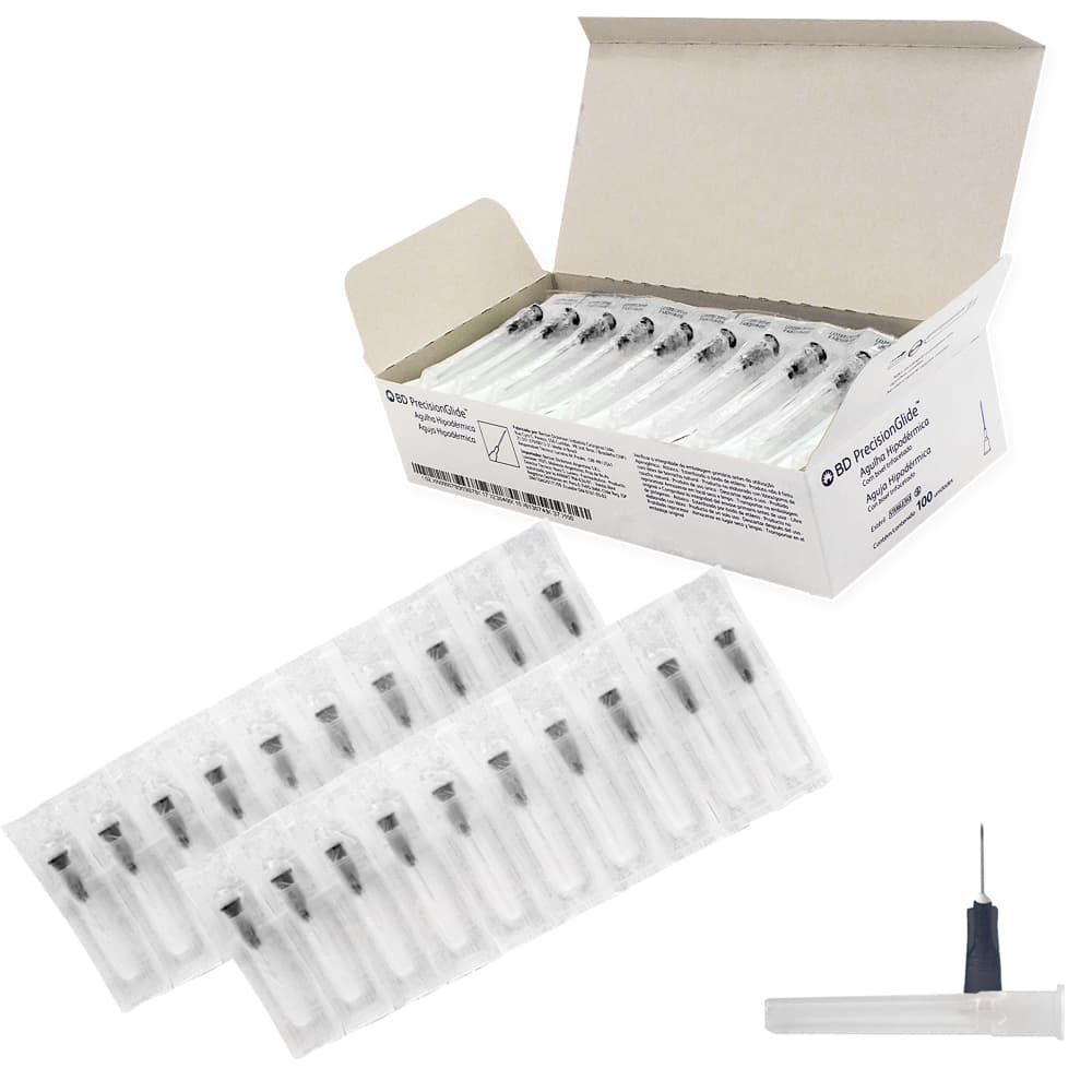 Agulha Hipodérmica Descartável Com 100 Unidades Bd (30x0,70(Pret)22gx1-1/4)
