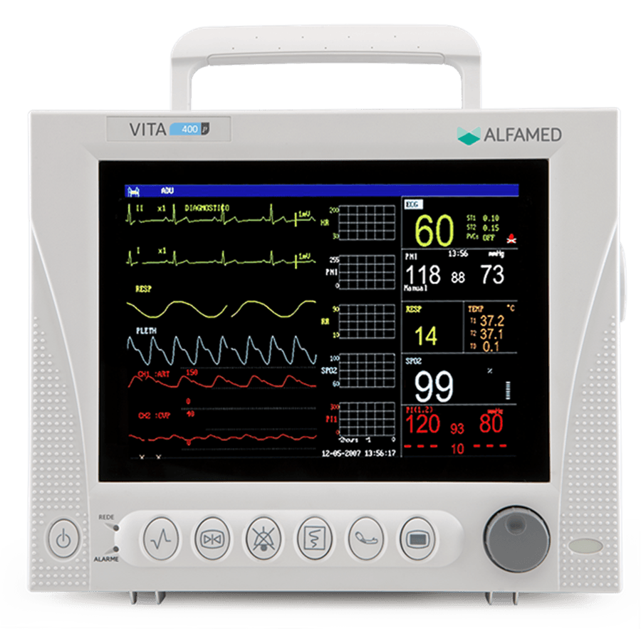 Monitor Multiparâmetros VITA 400e Básico (ECG 3/7 Deriv, Resp., SpO2, - Portal do Médico