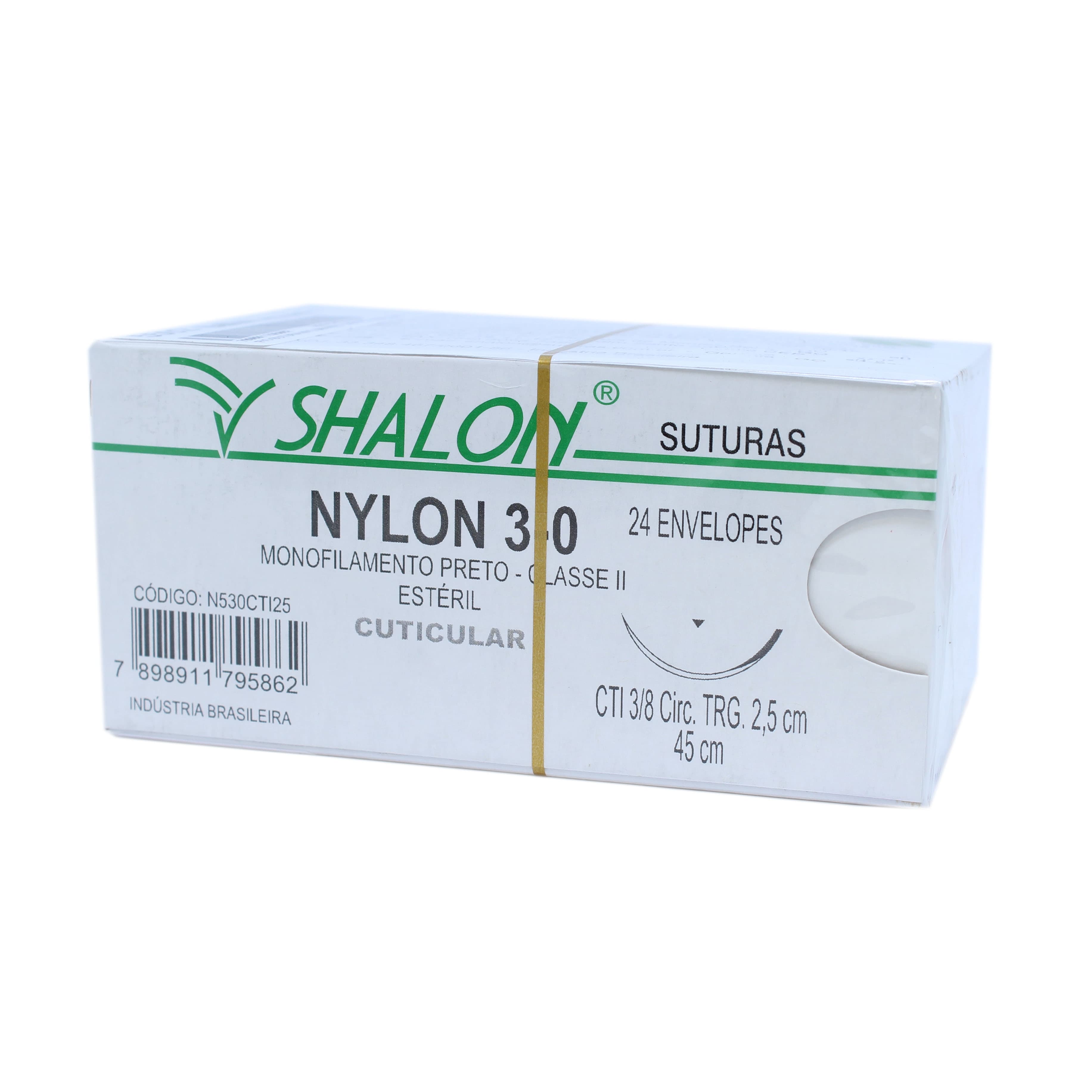 Fio Sutura Nylon Preto Cuticular Tam 3-0 45cm C/24un Shalon (3-0-45cm-Ag3/8cir.Trg2.5)
