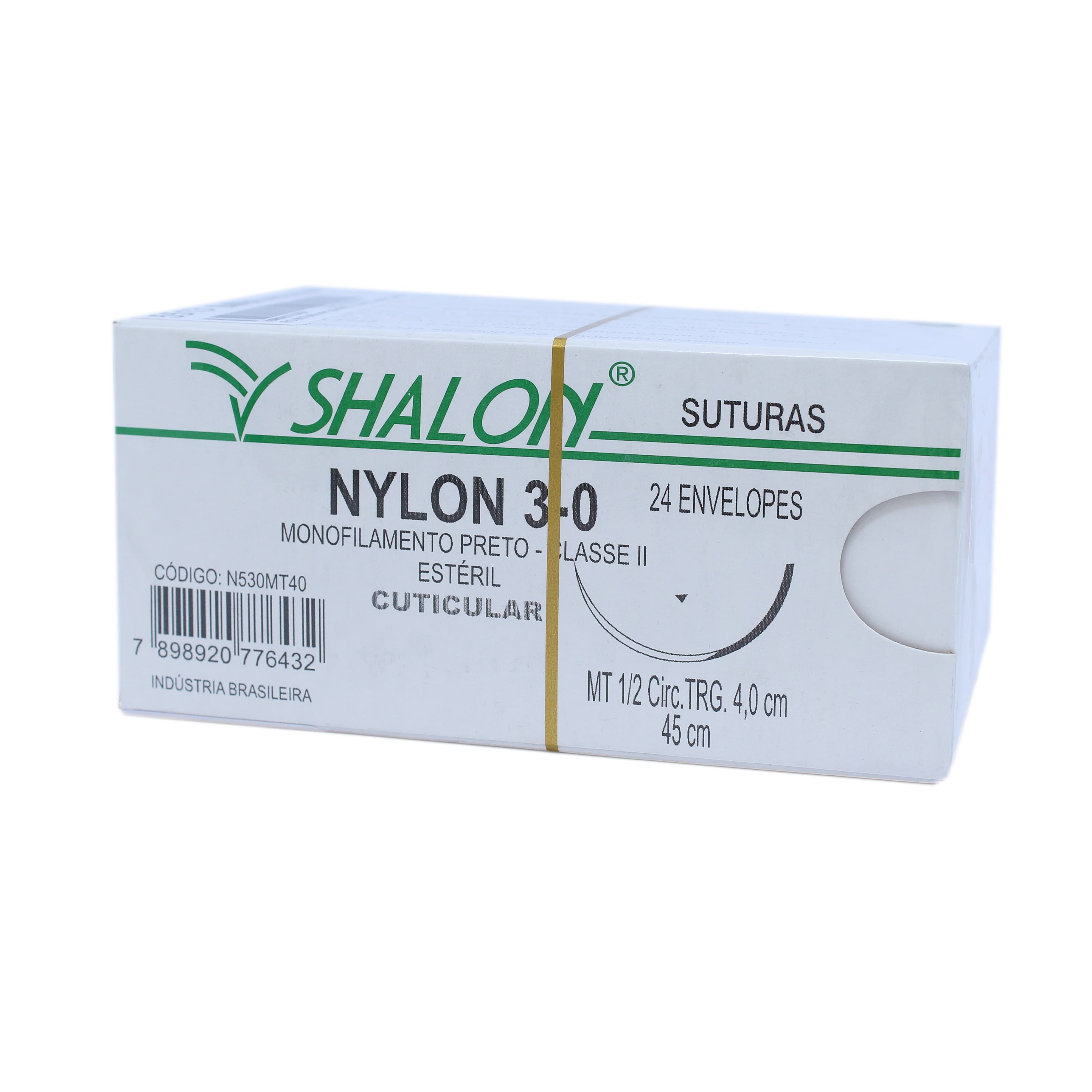 Fio Sutura Nylon Preto Com 24 Unidades Fio 45cm (3-0-Ag-4,0cm1/2triangular)