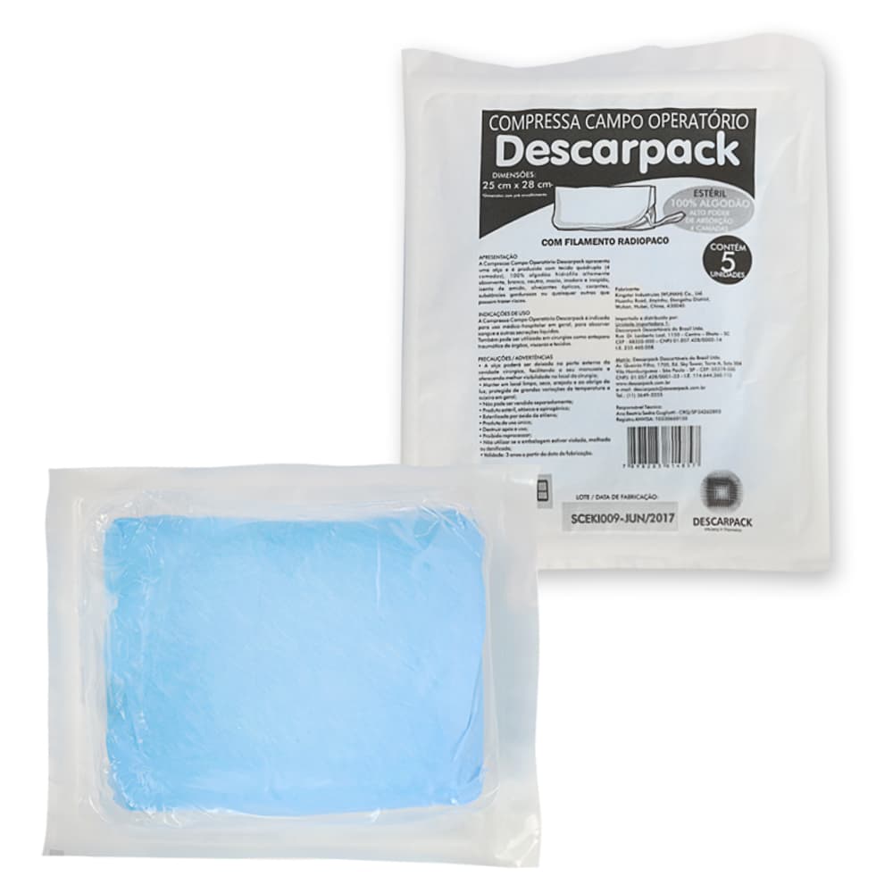 Campo Operatório Compressa Estéril 25cmx28cm C/5 Descarpack - Portal do Médico