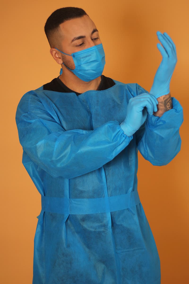 Avental Descartável Azul Royal Manga Longa Destak TNT 40g com 5 unidades Ótima resistência