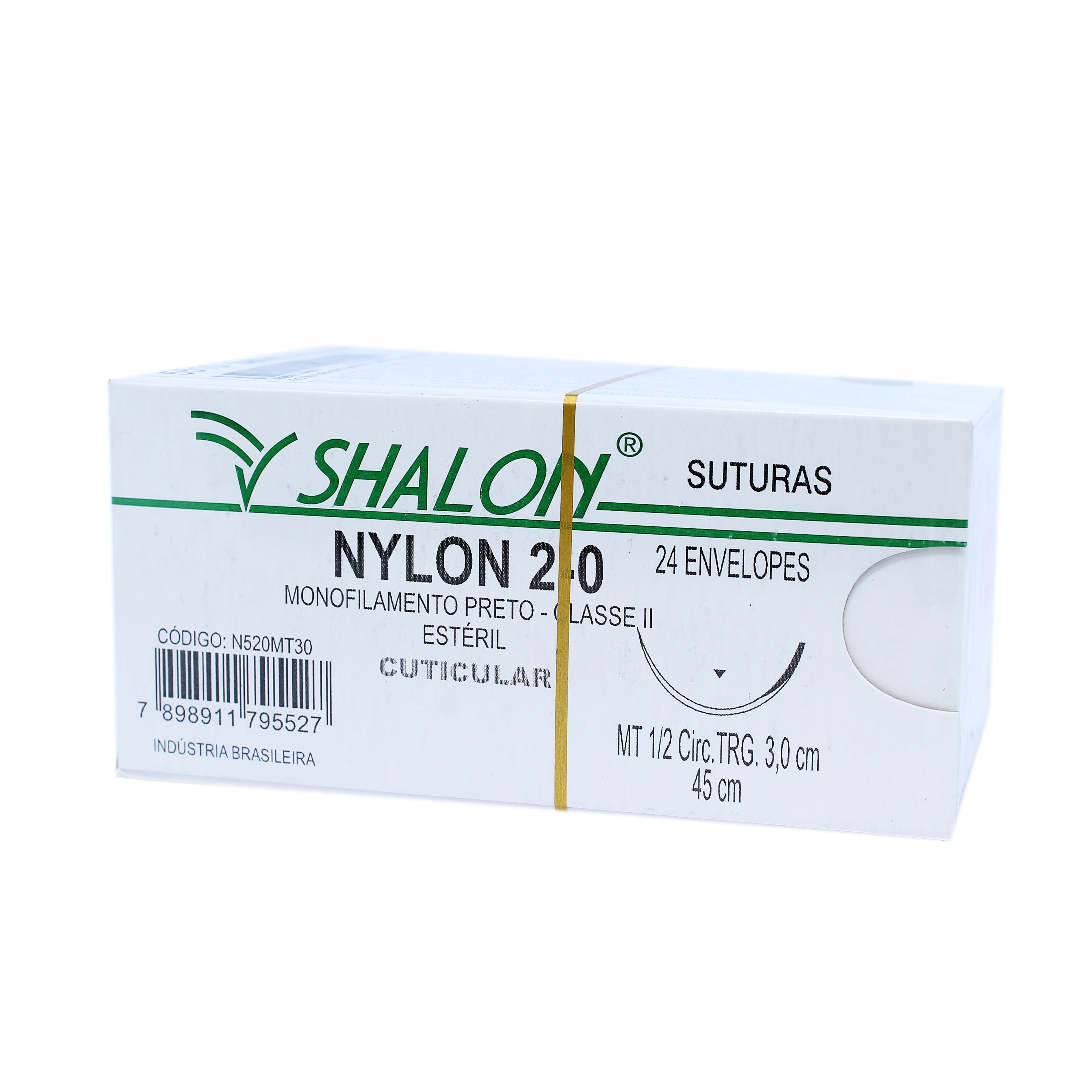 Fio Sutura Nylon Preto Cuticular Tam 2-0 45cm C/24un Shalon (2-0-45cm-Ag1/2cir.Trg3.0)