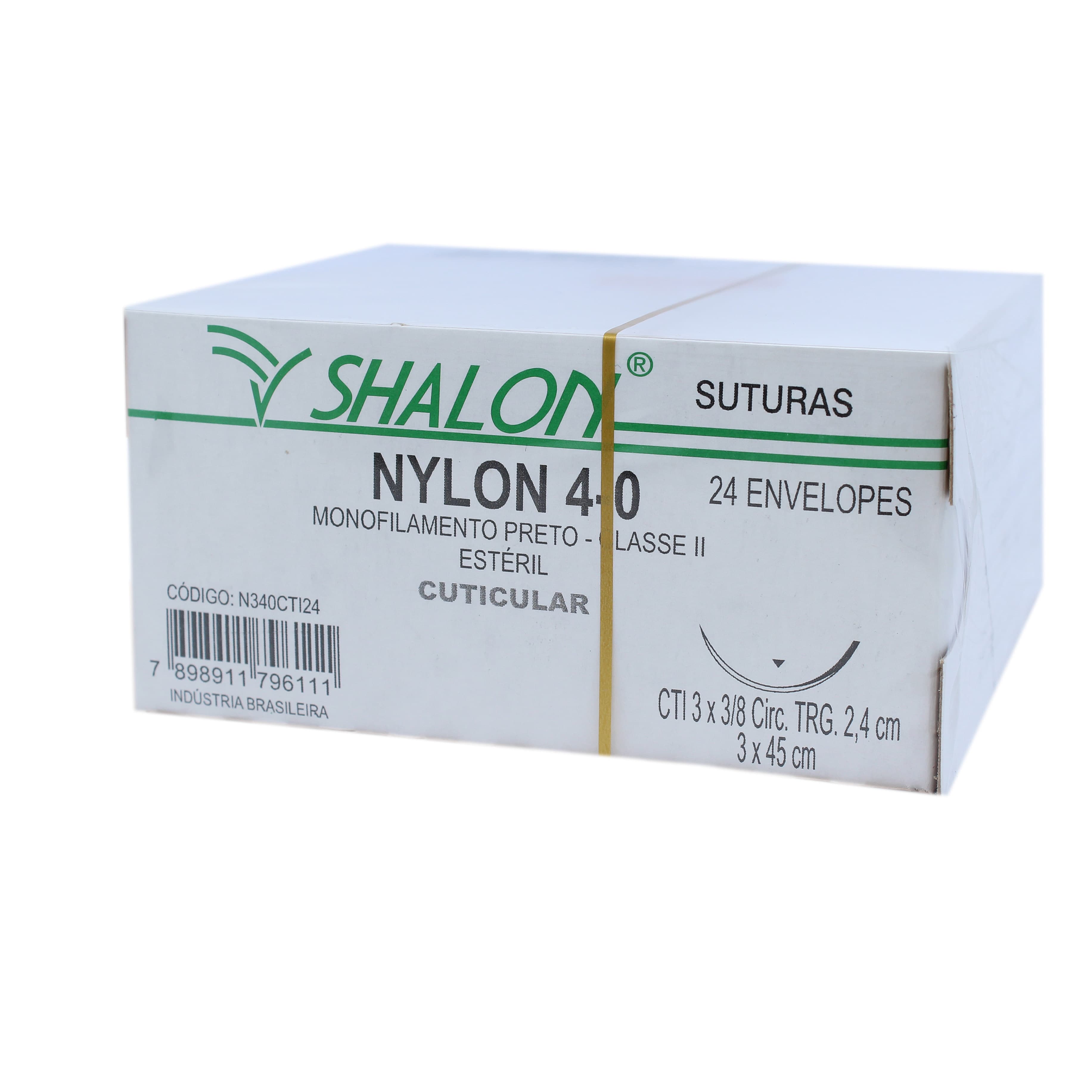Fio Sutura Nylon Preto Cuticular Tam 3x45cm C/24un Shalon (4-0-3x45cm-Ag3/8cir.Trg2.4)