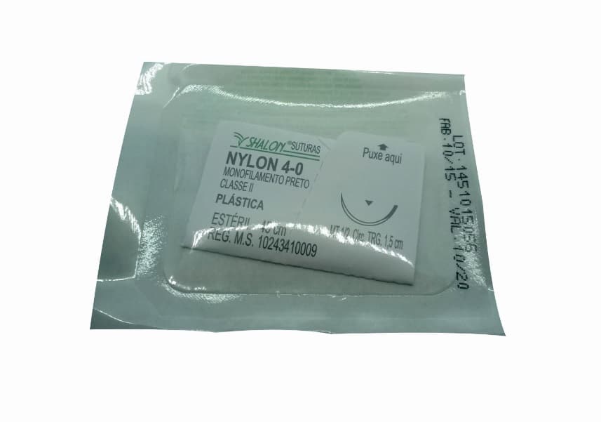 Fio Sutura Nylon Preto Com 24 Unidades Fio 45cm (4-0-Ag-1,5cm1/2triangular)