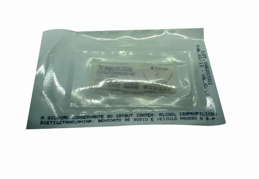 Fio Sutura Catgut Cromado Aparelho Digestivo Shalon (4-0-75cm-Ag1/2cir.Cil3.0)