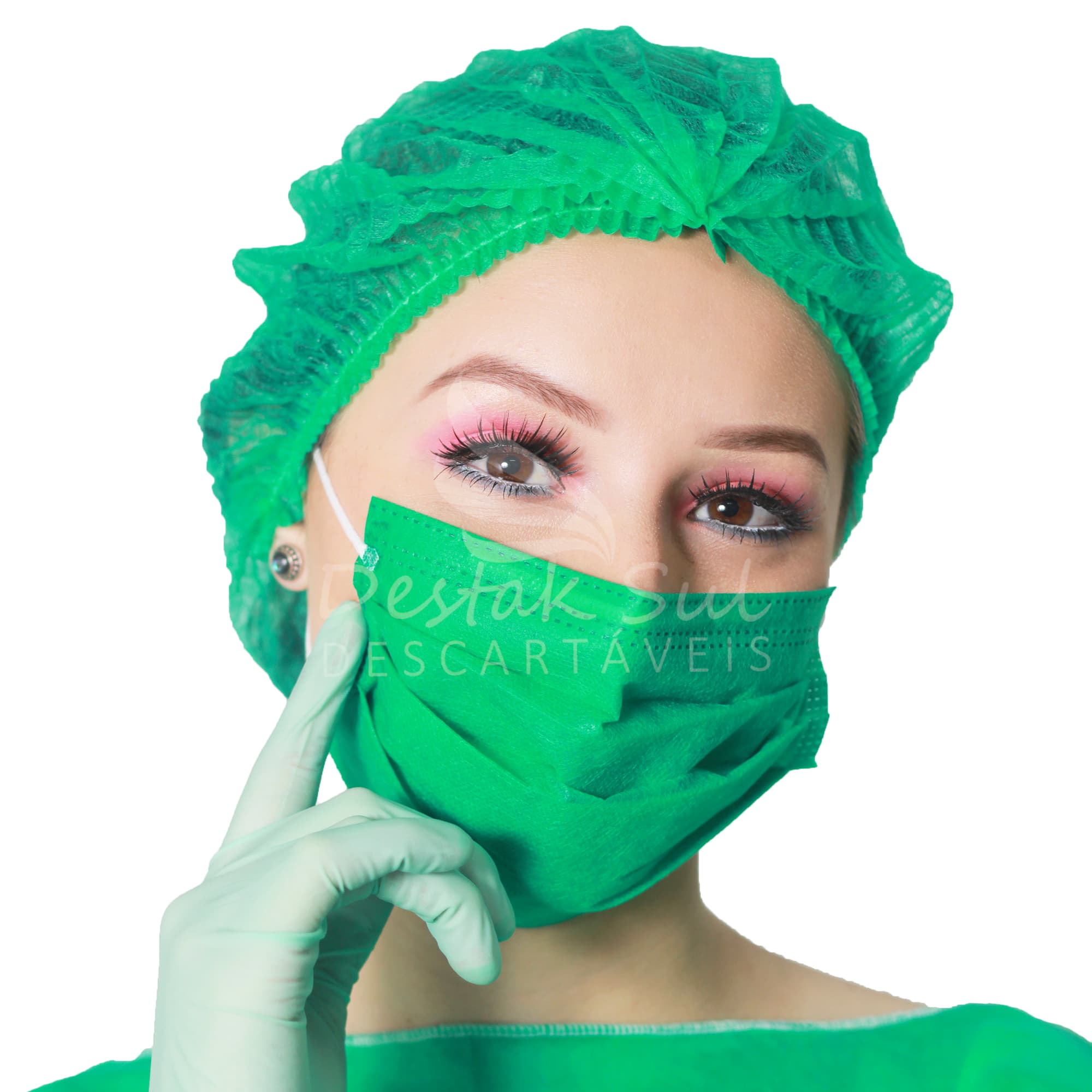 KIT Touca Verde com 100 un + Máscara Verde com 50 un - Portal do Médico