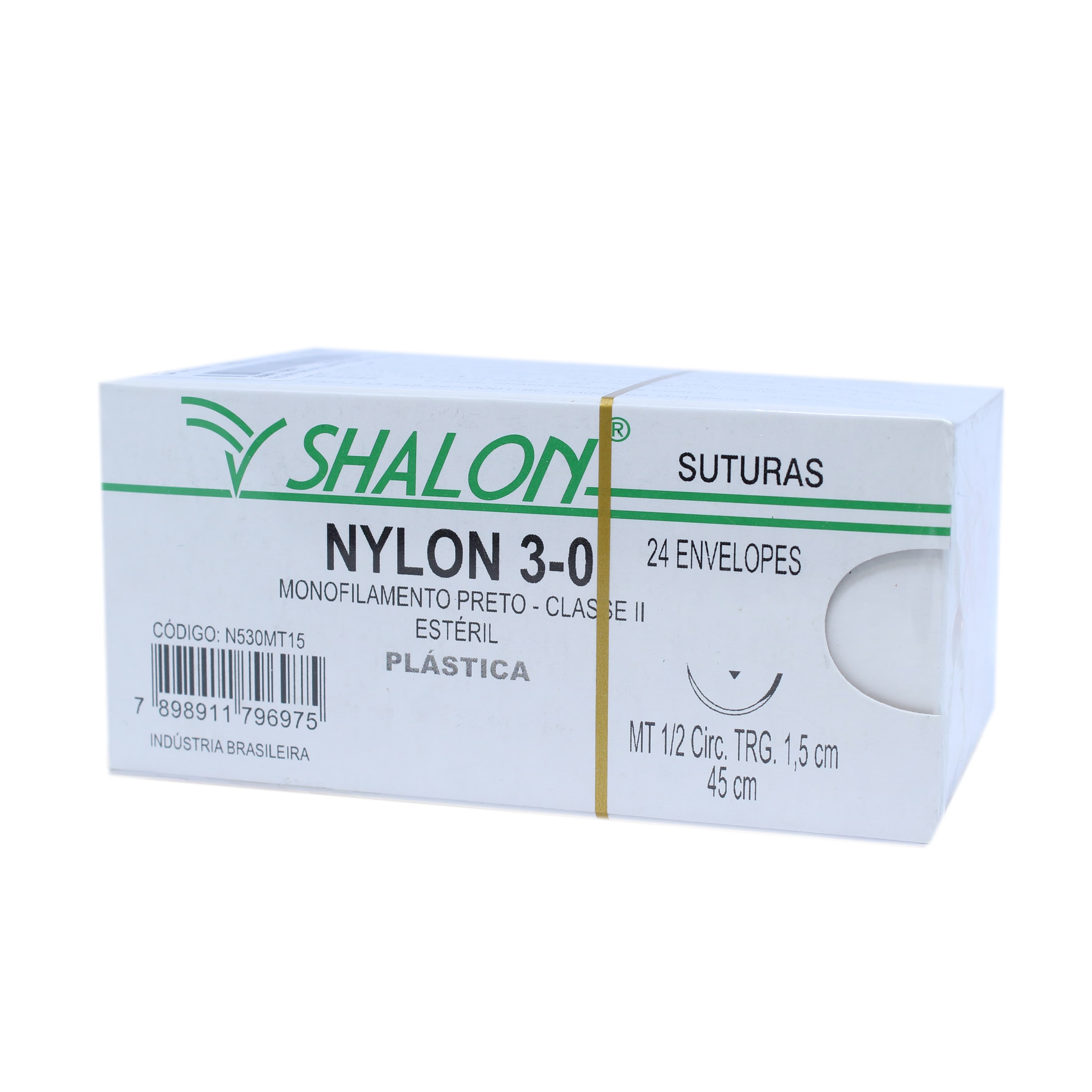Fio Sutura Nylon Preto Cuticular Tam 3-0 45cm C/24un Shalon (3-0-45cm-Ag1/2cir.Trg1.5)
