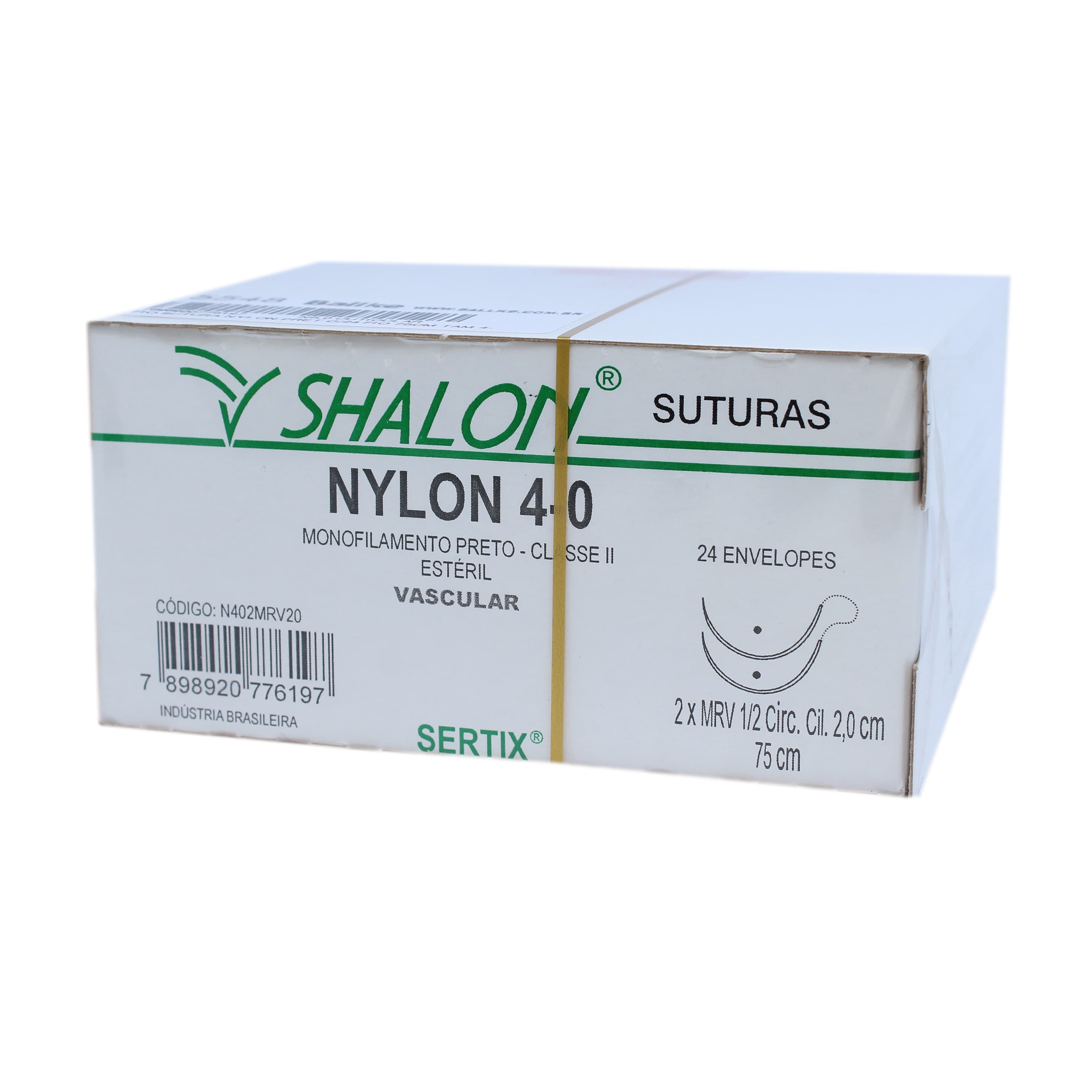 Fio Sutura Nylon Preto Cirurgia Vascular Cx C/24un Shalon (4-0-75cm-Ag2x1/2cir.Qua2.0)