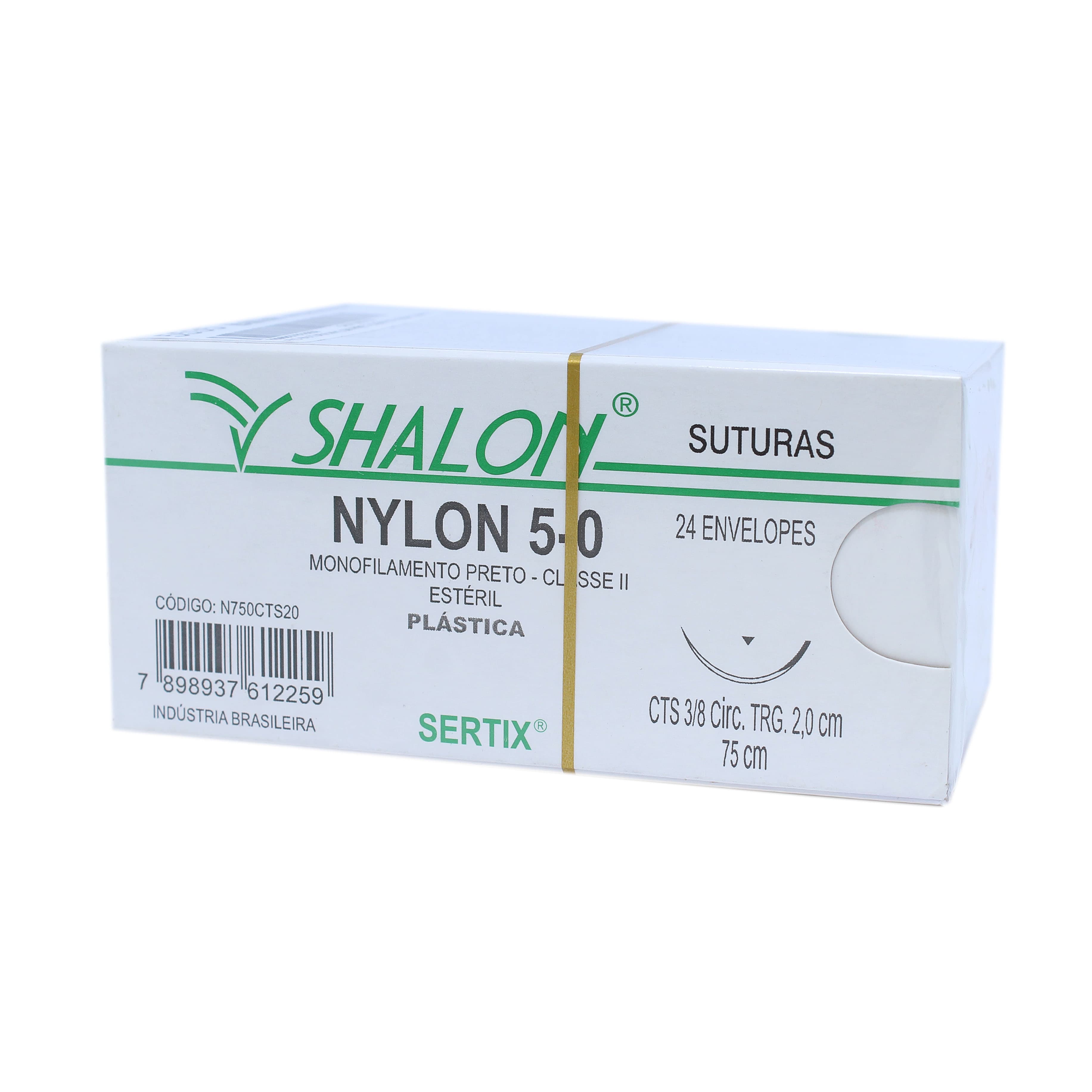 Fio Sutura Nylon Preto Cirurgia Plástica 24 Unidades Shalon (5-0-75cm-Ag3/8cir.Trg2.0)