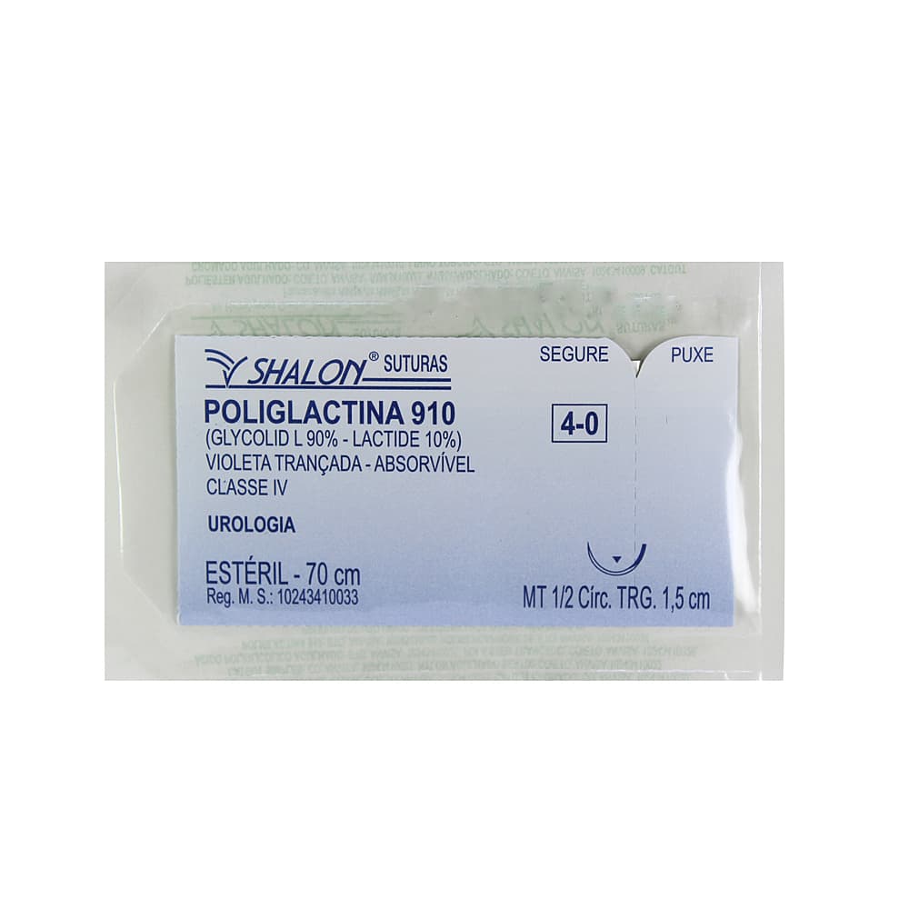 Fio Sutura Poliglactina 910 Para Urologia Estéril Shalon (4-0-70cm-Ag1/2cir.Trg1.5)