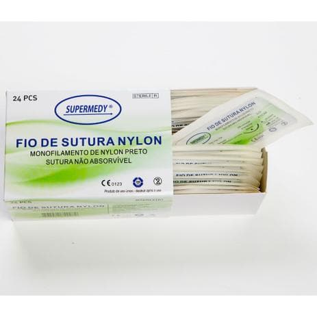 Fio de sutura Nylon 4-0 com Agulha 20 mm c/ 24 un. Supermedy