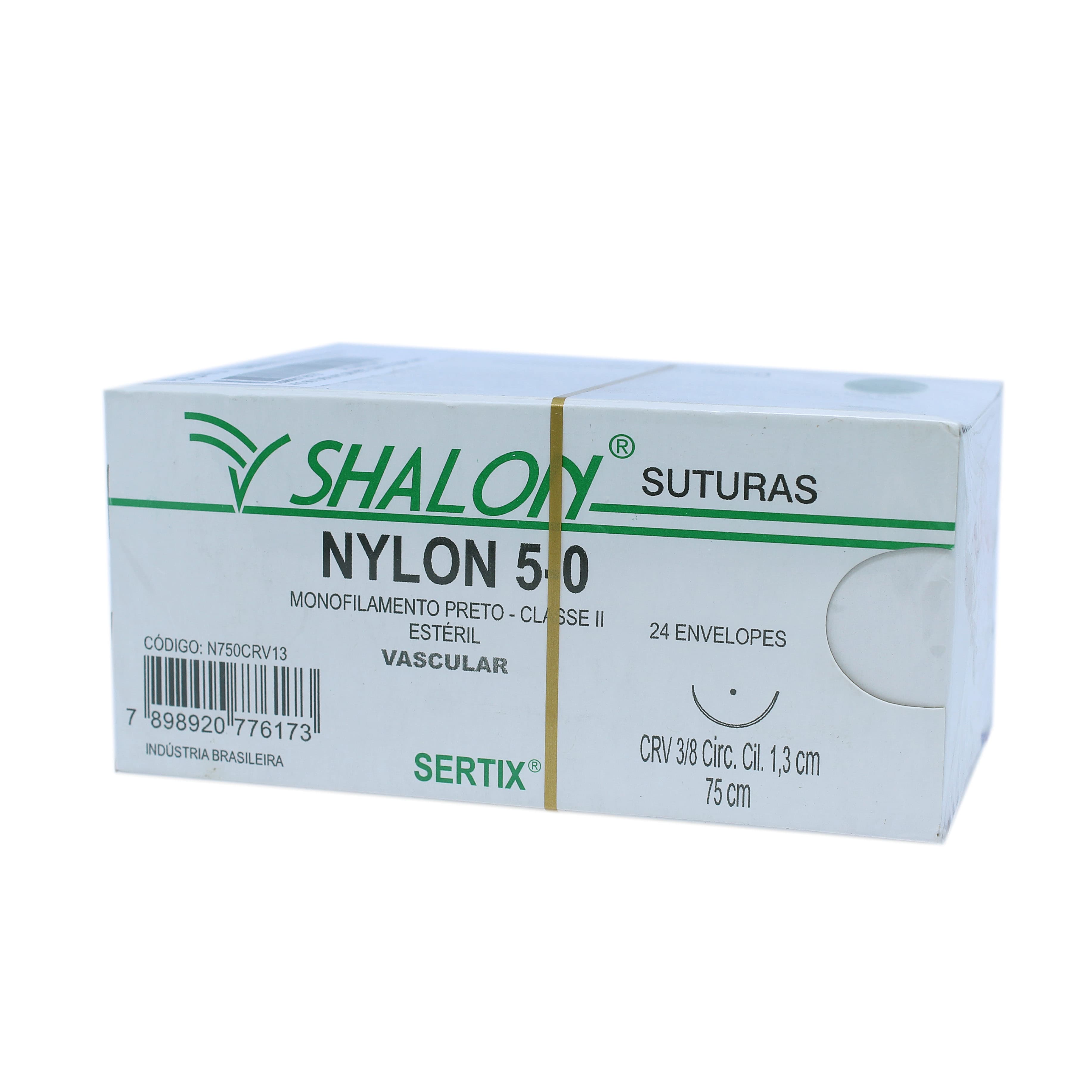 Fio Sutura Nylon Preto Cirurgia Vascular Cx C/24un Shalon (5-0-75cm-Ag2x3/8cir.Qua1.3)