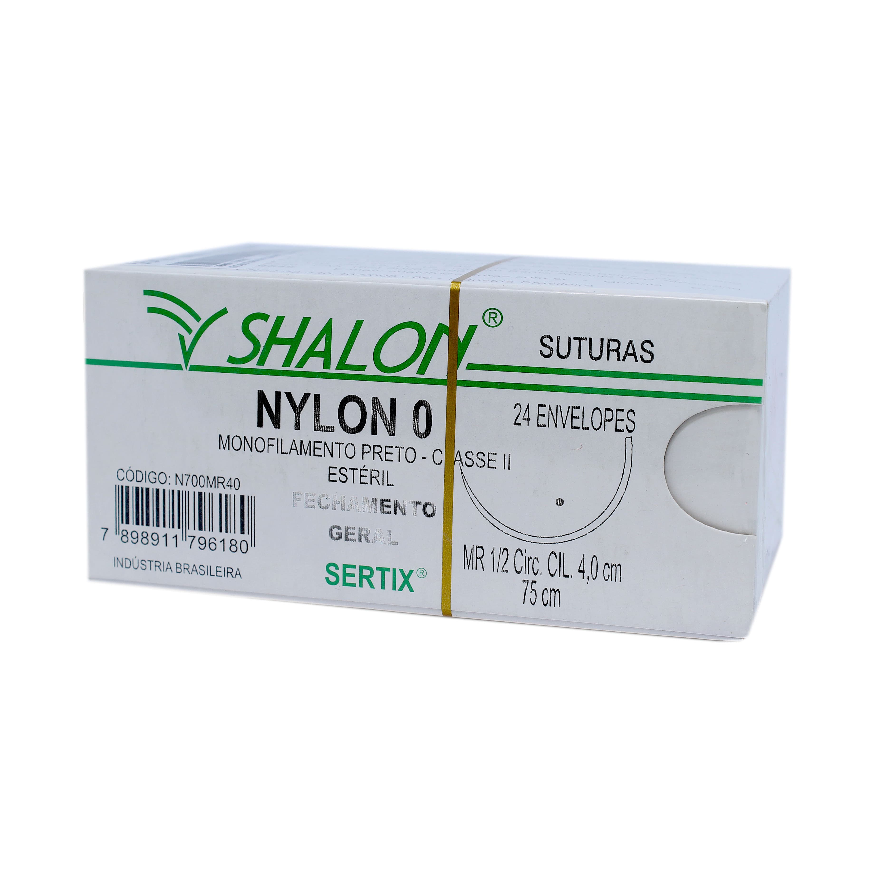 Fio Sutura Nylon Preto Com 24 Unidades Fio 75cm (0-Ag-4,0cm1/2cilíndrica)