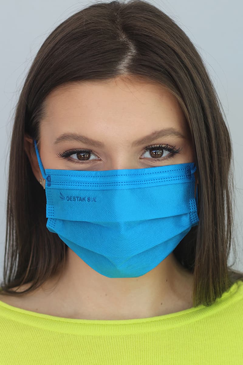 Máscara Descartável Azul Royal com Elástico Color Destak com 50 Unidades Ótima resistência - Portal do Médico