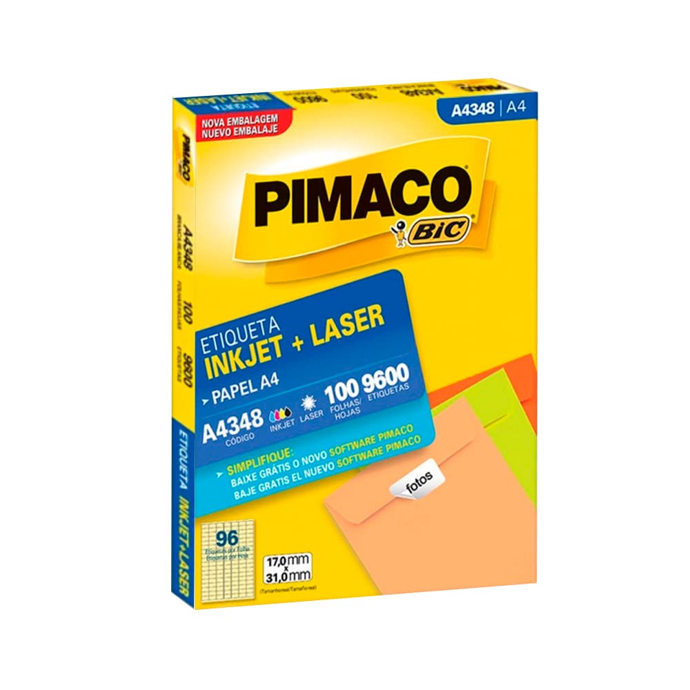 Etiqueta A4 Injet+Laser A4348 100fls 17,0x31,0mm Pimanco