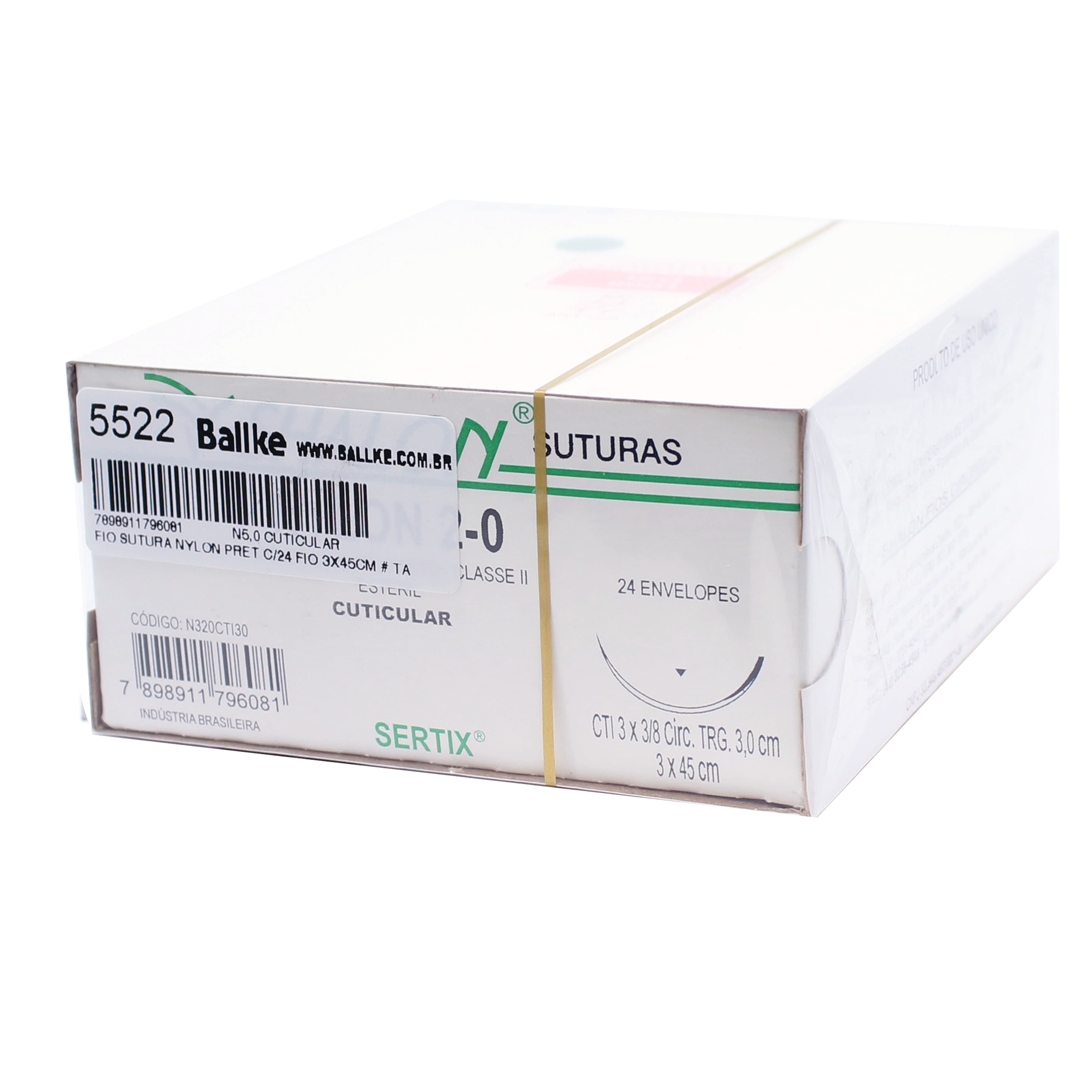 Fio Sutura Nylon Preto Cuticular Tam 3x45cm C/24un Shalon (2-0-3x45cm-Ag3/8cir.Trg3.0)