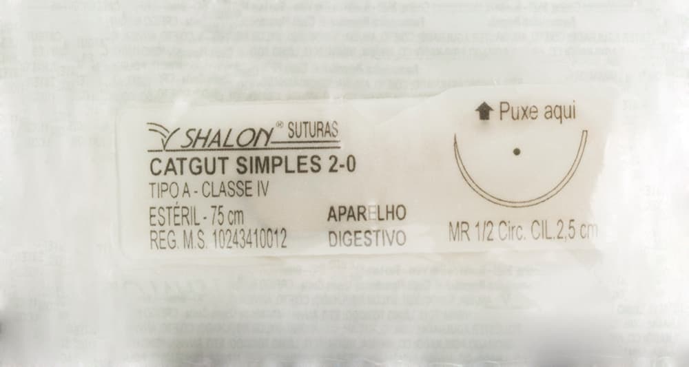 Fio Sutura Catgut Simples Aparelho Digestivo Estéril Shalon (2-0-75cm-Ag1/2cir.Cil2.5)
