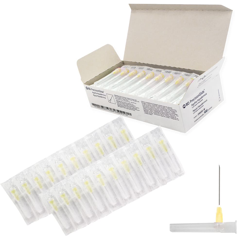 Agulha Hipodérmica Descartável Com 100 Unidades Bd (13x0,30(Amar)30gx1/2")