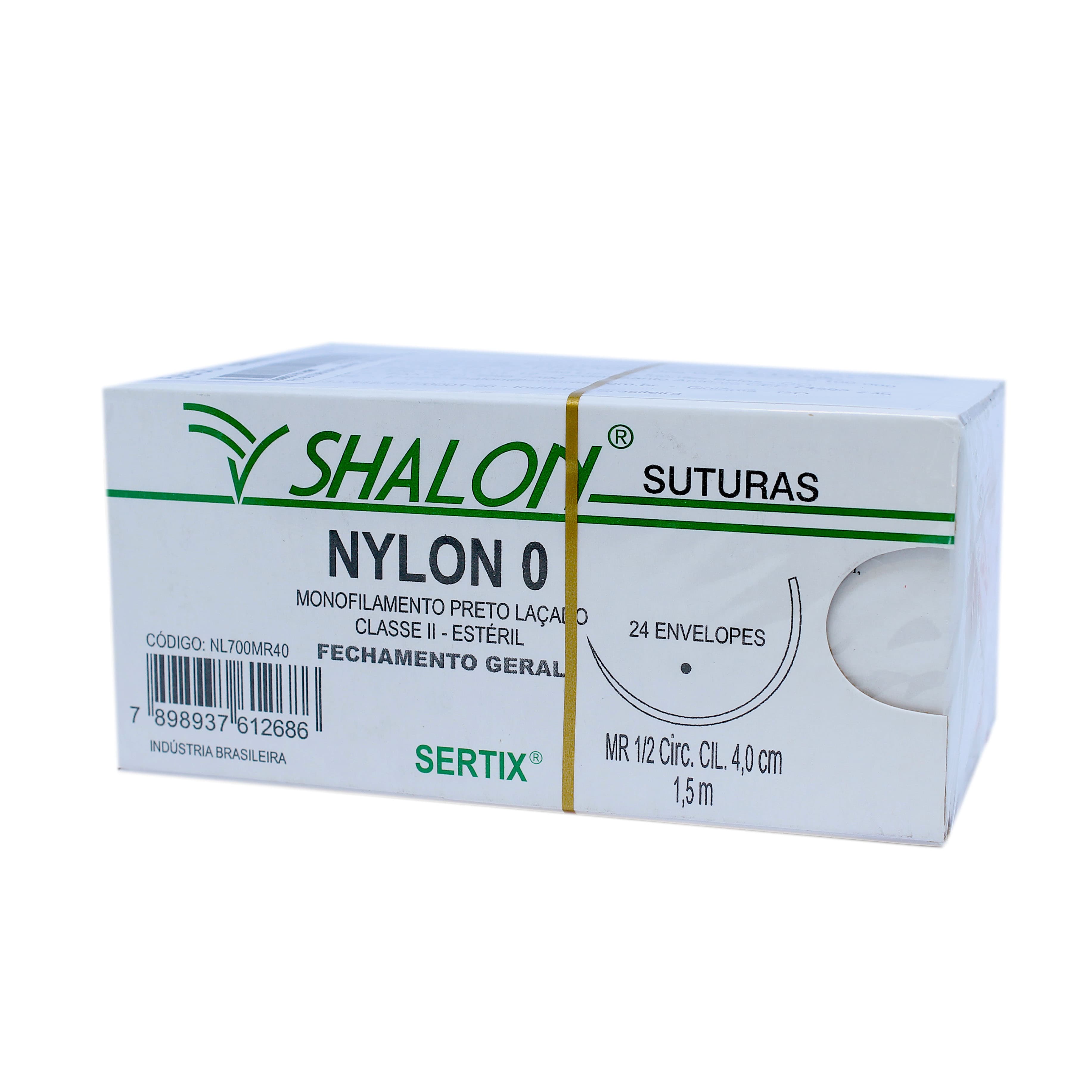 Fio Sutura Nylon Preto Fechamento Geral Cx C/24un Shalon (0-150cm-Ag1/2cir.Cil4.0)
