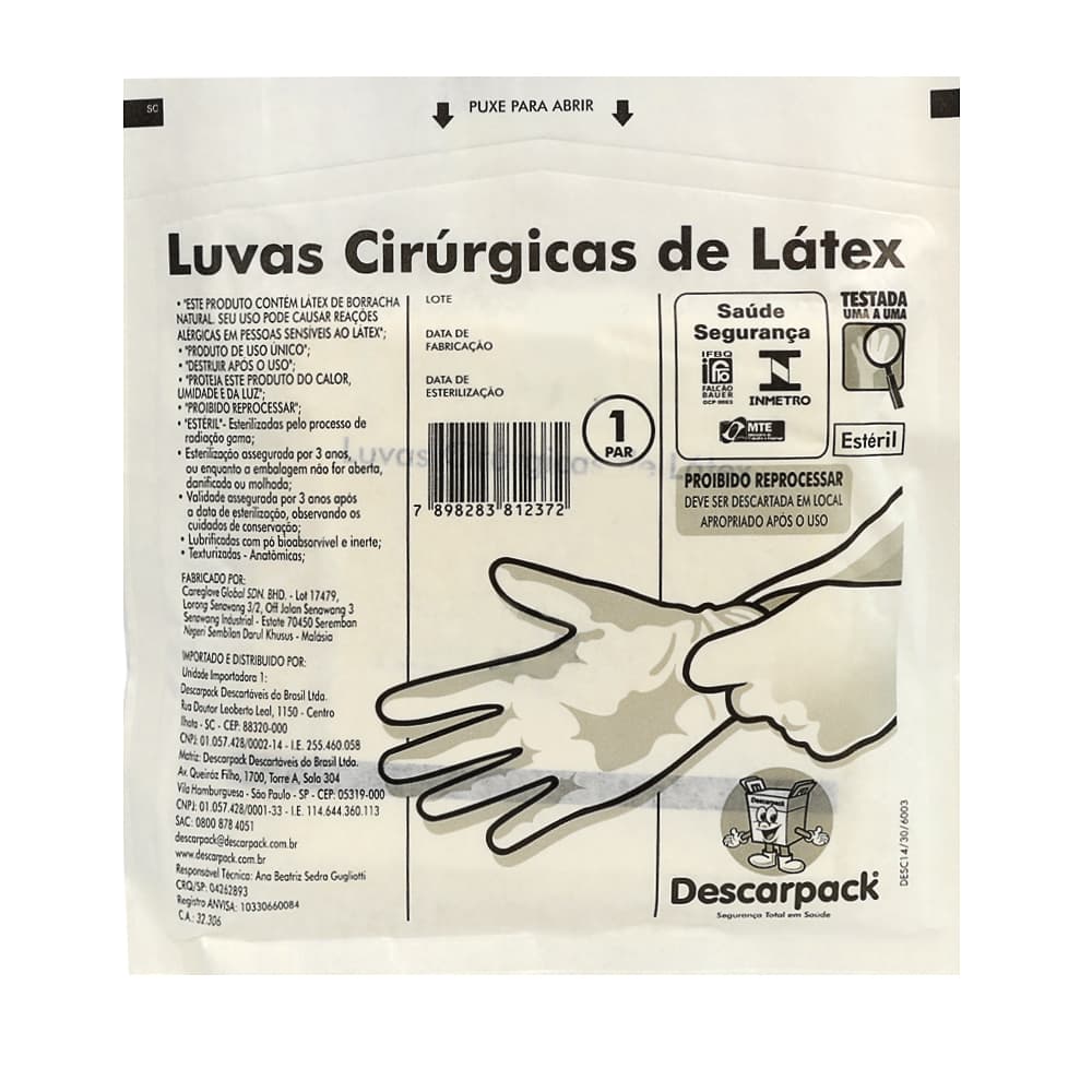 Luva Cirúrgica De Látex Estéril Com Pó Descarpack (6,5)