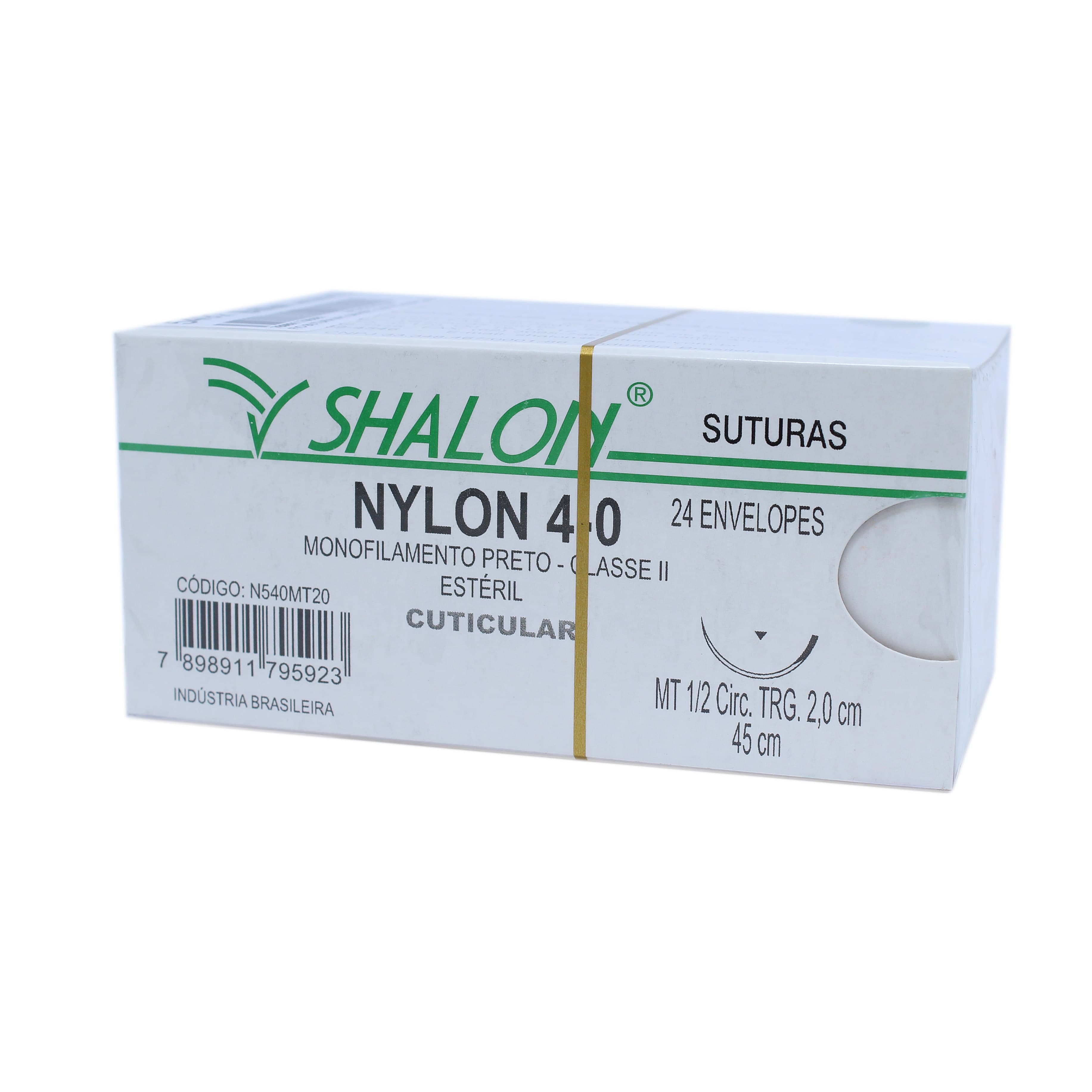 Fio Sutura Nylon Preto Cuticular Tam 4-0 45cm C/24un Shalon (4-0-45cm-Ag1/2cir.Trg2,0)