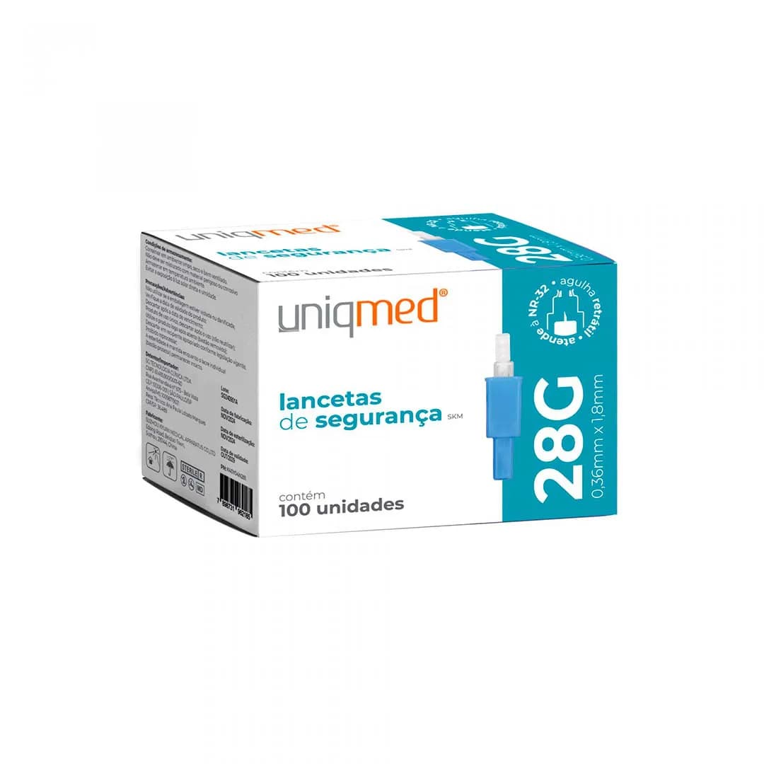 LANCETA DE SEGURANA A AUTOMATICA 28G C/100 – UNIQMED